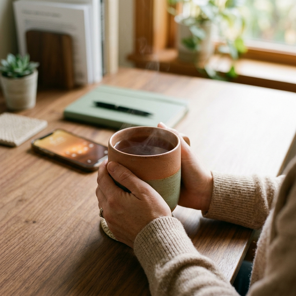 Persona sosteniendo una taza en un ambiente cálido